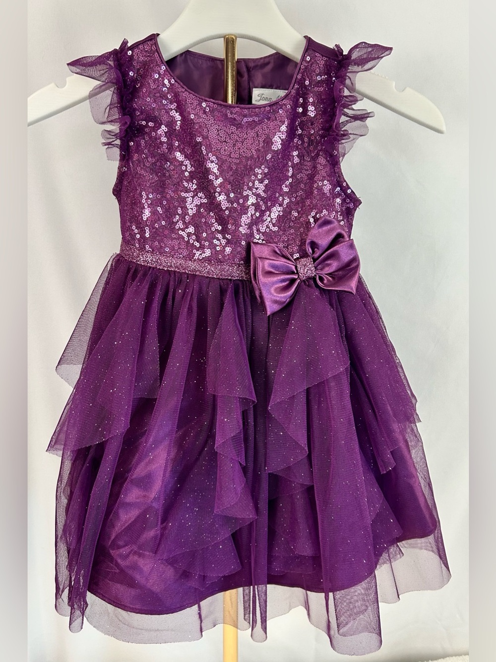 Jona Michelle Girls 2T Purple Sequin Tulle Party Dress Bow Formal